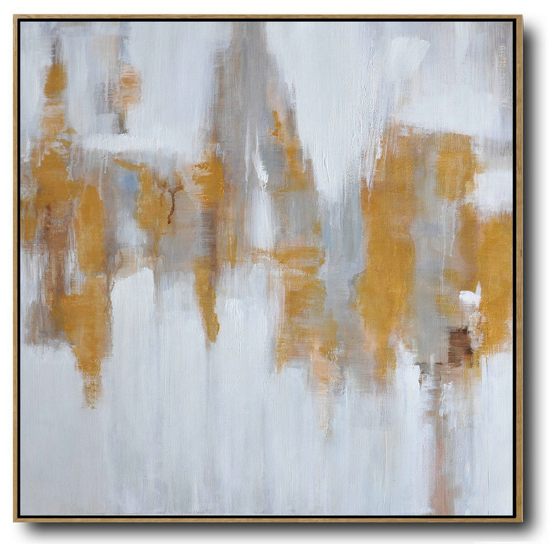 Extra Large Acrylic Painting On Canvas,Large Abstract Landscape Oil Painting On Canvas,Hand Painted Original Art,White,Gray,Yellow.etc